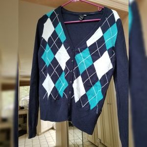 H&M blue Argyle cardigan sweater size medium